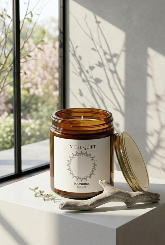 Boundaries Candle | Beachwood Scent | Coconut Apricot Wax | Amber Jar | In The Quiet Collection