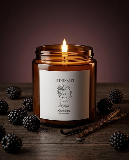 Grounding Candle | Blackberry Vanilla | Coconut Apricot Soy Wax Jar | Luxury Amber Jar | In The Quiet Collection